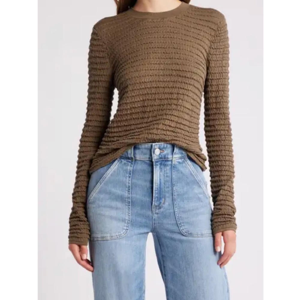 Frame smocked Silkblend Crewneck Top